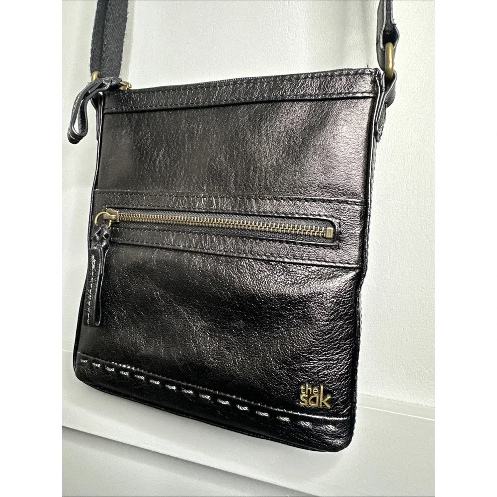 The Sak Purse Black Genuine Leather Shoulder Adjustable Strap Boho Crossbody